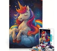 Rompecabezas de 1000 Piezas para Adultos Unicornio arcoíris sobre una Nube Un Juego Relajante Divertido y con Humor 50x75cm
