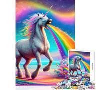 Rompecabezas de 1000 Piezas para Adultos Unicornio arcoíris vomitando Juguete Educativo Regalo Divertido para Juego Educativo Cada Pieza es única Tamaño: 50x75cm