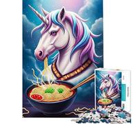 Rompecabezas de 1000 Piezas para Adultos Unicornio Comiendo Ramen por la Noche Juguetes educativos Juego de Carreras de Velocidad Gran Regalo (Tamaño 38x26cm)