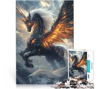 Rompecabezas de 1000 Piezas para Adultos Unicornio de alas ardientes Hecho de cartón para Mayores de 14 años Desafiante de completar, Pero Divertido y Gracioso. Gran Regalo tamaño:38x52cm