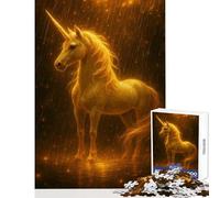 Rompecabezas de 1000 piezas para adultos unicornio dorado bajo la lluvia de luz decoración del hogar juguetes regalos de cumpleaños juego práctico adecuado para decoración de escritorio tamaño 38x26cm