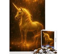 Rompecabezas de 1000 Piezas para Adultos Unicornio Dorado bajo una Lluvia de luz Juguete Decorativo para Pared Gran Regalo para Juegos Juego práctico Lista de Deseos con Papá Noel tamaño 38x52cm