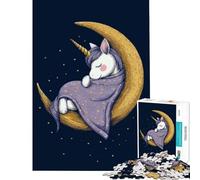Rompecabezas de 1000 Piezas para Adultos Unicornio durmiendo en la Luna Desafío de Inteligencia Cerebral Juguetes adictivos Juegos Familiares Decoración de Pared Regalo Divertido (Tamaño 75x50cm)