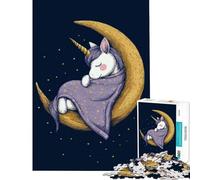 Rompecabezas de 1000 Piezas para Adultos Unicornio durmiendo en la Luna Juego desafiante y Relajante Regalos Ideales para Mujeres (Tamaño 38x26cm)