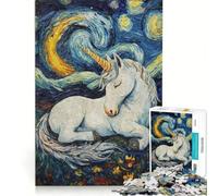 Rompecabezas de 1000 Piezas para Adultos Unicornio durmiendo en la Noche Estrellada Juego Educativo Carrera de Velocidad Manual Regalo de cumpleaños Regalos de Viaje 38x26cm