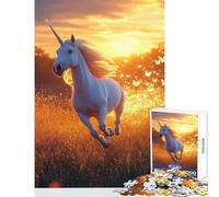 Rompecabezas de 1000 Piezas para Adultos Unicornio galopando en un Campo Dorado decoración del hogar Juguetes Ideas de Regalo Juego Familiar Interesante reducción del estrés tamaño 50x75cm