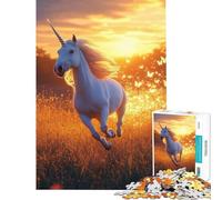 Rompecabezas de 1000 Piezas para Adultos Unicornio galopando en un Campo Dorado Difícil y desafiante Juego antiestrés y Relajante Apto para Mayores de 14 años 38x52cm