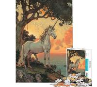 Rompecabezas de 1000 Piezas para Adultos Unicornio Junto al mar al Atardecer Juego de ingenio Corte de precisión Regalo de cumpleaños (Tamaño 38x52cm)