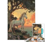 Rompecabezas de 1000 Piezas para Adultos Unicornio Junto al mar al Atardecer Juguetes de Bricolaje para Adultos Actividades Divertidas para aliviar el estrés en casa (tamaño 50x75cm)