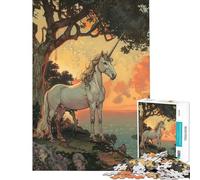 Rompecabezas de 1000 Piezas para Adultos Unicornio Junto al mar al Atardecer Rompecabezas para Adultos Juguetes de Bricolaje decoración de Pared cumpleaños y Navidad (38x26cm)