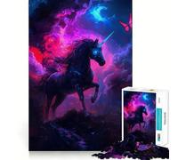 Rompecabezas de 1000 Piezas para Adultos Unicornio Negro en Nebulosa Juego de Bordes limpios,Juego de lógica,Juego de Entretenimiento,decoración navideña 38x26cm