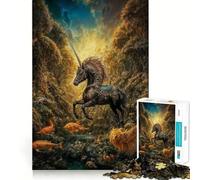 Rompecabezas de 1000 Piezas para Adultos Unicornio Negro en un Bosque Encantado Juego de Ajuste Perfecto,Regalo para ejercitar la Mente,Momento de Juego Relajante,diversión de cumpleaños 50x75cm
