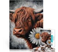 Rompecabezas de 1000 Piezas para Adultos Vaca de Flores Juguete Educativo de Aprendizaje con Piezas de Formas aleatorias Que se entrelazan Completamente 52x38cm