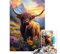 Rompecabezas de 1000 Piezas para Adultos Vaca de Las Tierras Altas al Atardecer Rompecabezas para Adultos Juego de ingenio para Mejorar la Memoria Interacción Entre Padres e Hijos (Tamaño 38x52cm)