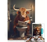 Rompecabezas de 1000 Piezas para Adultos Vaca de Las Tierras Altas en el baño Juego Imposible interacción Entre Padres e Hijos Lista de Deseos con Papá Noel 50x75cm