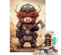 Rompecabezas de 1000 Piezas para Adultos Vaca de Las Tierras Altas Guerrero Vikingo Juegos de relajación Regalos para Mujeres Interacción Entre Padres e Hijos (Tamaño 50x75cm)