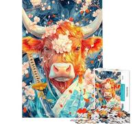 Rompecabezas de 1000 Piezas para Adultos Vaca samurái con Flores de Cerezo Rompecabezas de Animales para Adultos Juguete para Decorar la Pared Regalo de cumpleaños Desafío Educativo (tamaño 50x75cm)