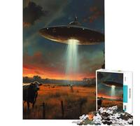Rompecabezas de 1000 Piezas para Adultos Vaca y Nave Espacial alienígena Juego Educativo Que desafía la Inteligencia Cerebral Juguetes adictivos Regalo Divertido Actividades Familiares (38x26cm)