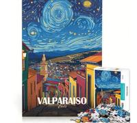 Rompecabezas de 1000 Piezas para Adultos Valparaíso Chile Noche Estrellada Arte Juego Educativo Carrera de Velocidad de Manos Regalo de Cumpleaños Regalos de Viaje 38x52cm