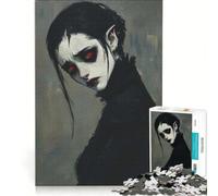 Rompecabezas de 1000 Piezas para Adultos Vampiro melancólico Belleza gótica no Muerta con penetrantes Ojos Rojos Juego práctico Carrera de Velocidad Manual con Piezas de Formas aleatorias Que encajan