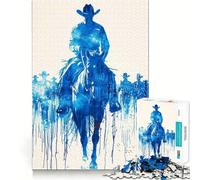 Rompecabezas de 1000 Piezas para Adultos Vaquero Azul a Caballo,Arte de Corte Fino,Juego de concentración Mental,Juego para Momentos de Tranquilidad,Actividad de cumpleaños 38x52cm