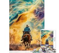 Rompecabezas de 1000 Piezas para Adultos: Vaquero cabalgando hacia lo Desconocido Decoración del hogar Juguetes Regalos para Mujeres y Hombres Juego Imposible con póster a Juego y Hoja de Trivia