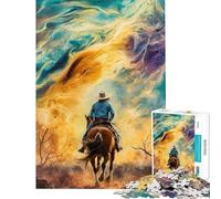 Rompecabezas de 1000 Piezas para Adultos Vaquero cabalgando hacia lo Desconocido Desafío Educativo para decoración de Pared Juguetes antiestrés para Mayores de 14 años (38x52cm)