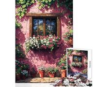 Rompecabezas de 1000 Piezas para Adultos Ventana con Flores Juegos relajantes para Toda la Familia Juguetes antiestrés Entrena tu Cerebro y Tus Manos (38x26cm)