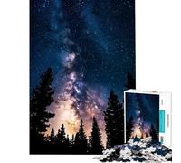 Rompecabezas de 1000 Piezas para Adultos Vía Láctea sobre Silueta de Bosque Rompecabezas para Adultos Juego de ingenio antiestrés difícil y desafiante (tamaño 50x75cm)