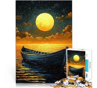 Rompecabezas de 1000 Piezas para Adultos Viaje en Barco a la luz de la Luna~ Hecho de Papel，Apto para Personas Mayores de 14 años. Juego desafiante Lista de Deseos con Papá Noel。tamaño：26x38cm