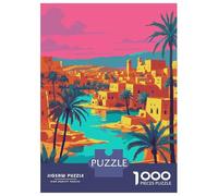 Rompecabezas De 1000 Piezas para Adultos Vibrant Desert Oasis Cityscape Illustration Rompecabezas para Adultos Juguete Decoración De Pared Regalos para Mujeres Difícil Y Desafiante 52x38cm/1000pcs