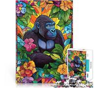 Rompecabezas de 1000 Piezas para Adultos Vidriera de Gorila en la Jungla Juguetes de Juego desafiantes Regalos de Amigo Secreto 50x70cm