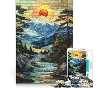 Rompecabezas de 1000 Piezas para Adultos Vidriera del Monte Fuji al Atardecer en Japón Juego Imposible Ideal para Pasar el Tiempo en Vacaciones en casa Regalo de cumpleaños o para viajeros 50x75cm