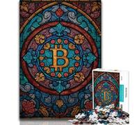 Rompecabezas de 1000 Piezas para Adultos, vidrieras de Bitcoin, Juguetes educativos para el Aprendizaje, Juegos Familiares Que fomentan el Amor en Pareja, 38x26cm