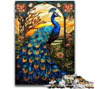 Rompecabezas de 1000 Piezas para Adultos, vidrieras, Pavo Real, Juegos educativos, decoración del hogar, Juego Educativo para cumpleaños y Navidad, 50x75cm