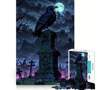 Rompecabezas de 1000 Piezas para Adultos Vigilante del Cementerio ︰ Cuervo en la lápida Diseño Ingenioso para Resolver Problemas Divertido Juego para Pasar el rato Decoración navideña (50x75cm)