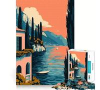 Rompecabezas de 1000 Piezas para Adultos Villa Italiana Junto al Lago,Arte Minimalista,Corte, Juego para concentrarse,Regalo Ideal para un rato de Ocio y diversión en cumpleaños 38x26cm