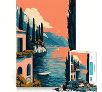 Rompecabezas de 1000 Piezas para Adultos Villa Italiana Junto al Lago,Arte Minimalista,Corte Suave,Actividad Cerebral Inteligente,diversión,Tiempo Libre,decoración navideña,Regalo (50x75cm)