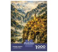 Rompecabezas De 1000 Piezas para Adultos Village on A Cliffside with Waterfalls Rompecabezas para Adultos Juguetes Antiestrés Análisis Y Lógica Desafiante De Completar 70x50cm/1000pcs
