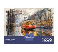 Rompecabezas De 1000 Piezas para Adultos Vintage Tram in The Rainy City Rompecabezas para Adultos Juguete Decoración De Pared Difícil Difícil Y Desafío 52x38cm/1000pcs