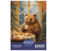 Rompecabezas De 1000 Piezas para Adultos Vintage Xmas Bear with Tea Rompecabezas para Adultos Juguetes Antiestrés Desafío Difícil para Cumpleaños, Navidad 38x26cm/1000pcs