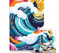 Rompecabezas de 1000 Piezas para Adultos Visión fauvista vívida de La Gran Ola de Kanagawa Juguetes antiestrés decoración del hogar Regalos de cumpleaños 38x52cm