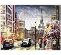 Rompecabezas de 1000 piezas para adultos, vista de la calle de París, Torre Eiffel, Francia, madera premium, perfecta impresión transparente entrelazada