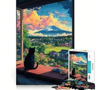 Rompecabezas de 1000 Piezas para Adultos Vista del Monte Fuji Desde la Perspectiva de un Gato Juguete Decorativo de Corte preciso para ejercitar el pensamientoel Tiempo Libre Ideal para el ociolas