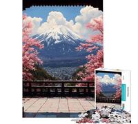 Rompecabezas de 1000 Piezas para Adultos Vista del Monte Fuji en Primavera Juego de ingenio Corte de precisión Regalo de cumpleaños obsequios (tamaño 38x26cm)
