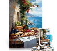 Rompecabezas de 1000 Piezas para Adultos Vista mediterránea con Comida Juego de ingenio Cada Pieza es única: un desafiante y Divertido Juego Familiar 38x26cm