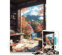 Rompecabezas de 1000 Piezas para Adultos Vista otoñal Desde una Biblioteca,Paisaje japonés,Bordes Finos,Manualidades,Juego Divertido y Relajante,Regalo de cumpleaños para Aficionados (38x26cm)