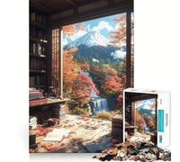 Rompecabezas de 1000 Piezas para Adultos Vista otoñal Desde una Biblioteca,Paisaje japonés,Juego de Bordes limpios,diversión cognitiva,Juego Lento,diversión Festiva,Regalo de Ocio (38x52cm)
