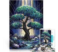 Rompecabezas de 1000 Piezas para Adultos Vitral Árbol Oscuro Juguete de desafío de Juego Educativo Mejorar el Amor Entre Parejas 38x26cm