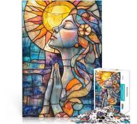 Rompecabezas de 1000 Piezas para Adultos Vitral Mujer Rezando Hecho de Papel，para Mayores de 14 años Carrera de Velocidad de Mano Regalos de Juegos de Navidad。tamaño：38x52cm/14.96x20.47pulgada